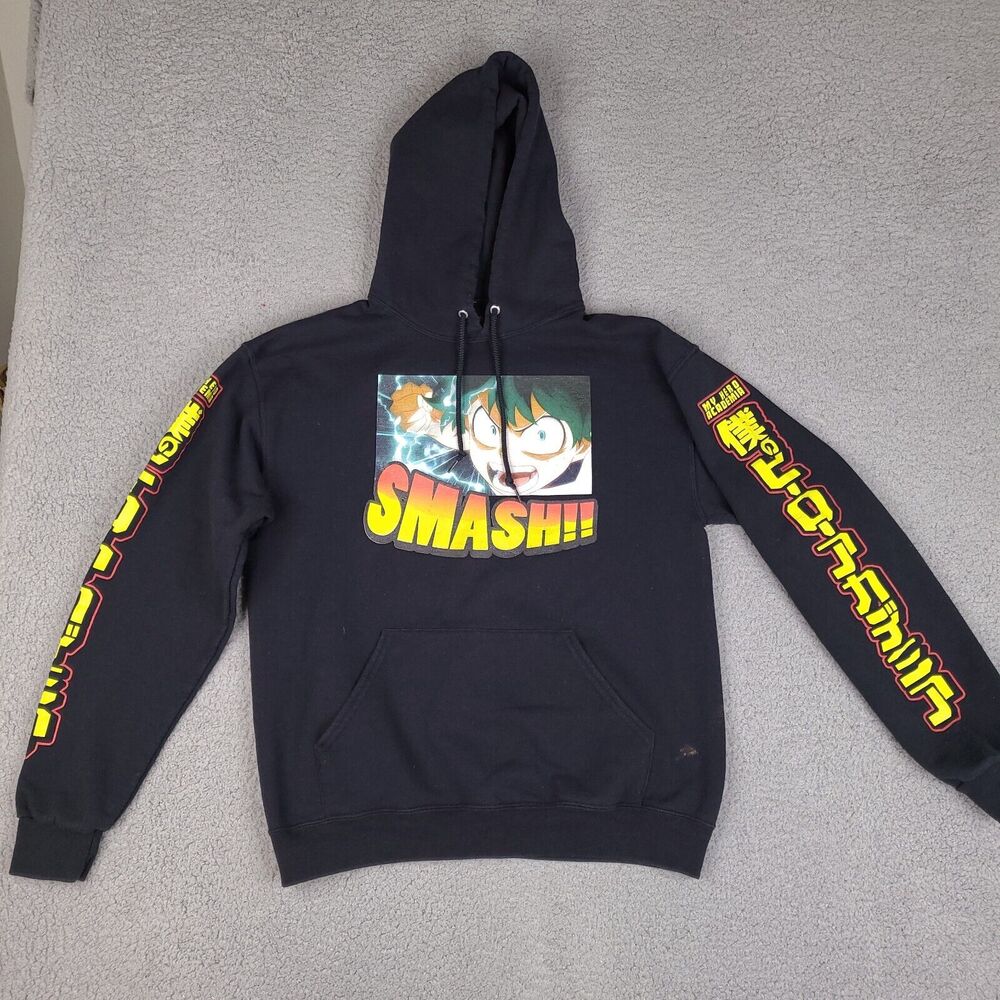 My Hero Academia Hoodie Sweatshirt Mens Medium Black‎ Smash Hooded